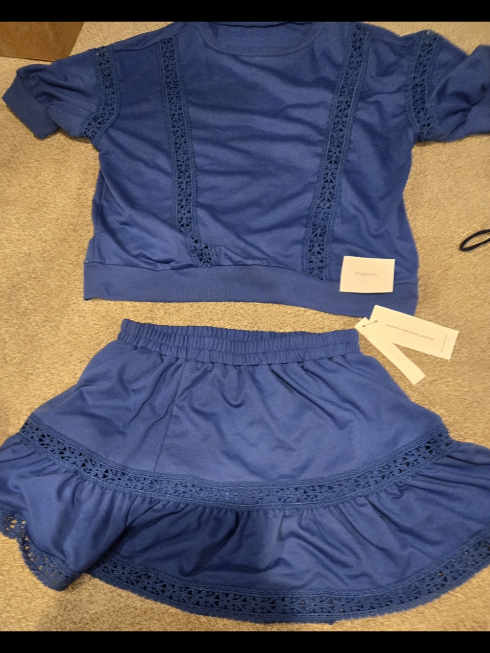 Blue Crochet-Trim Skirt Set